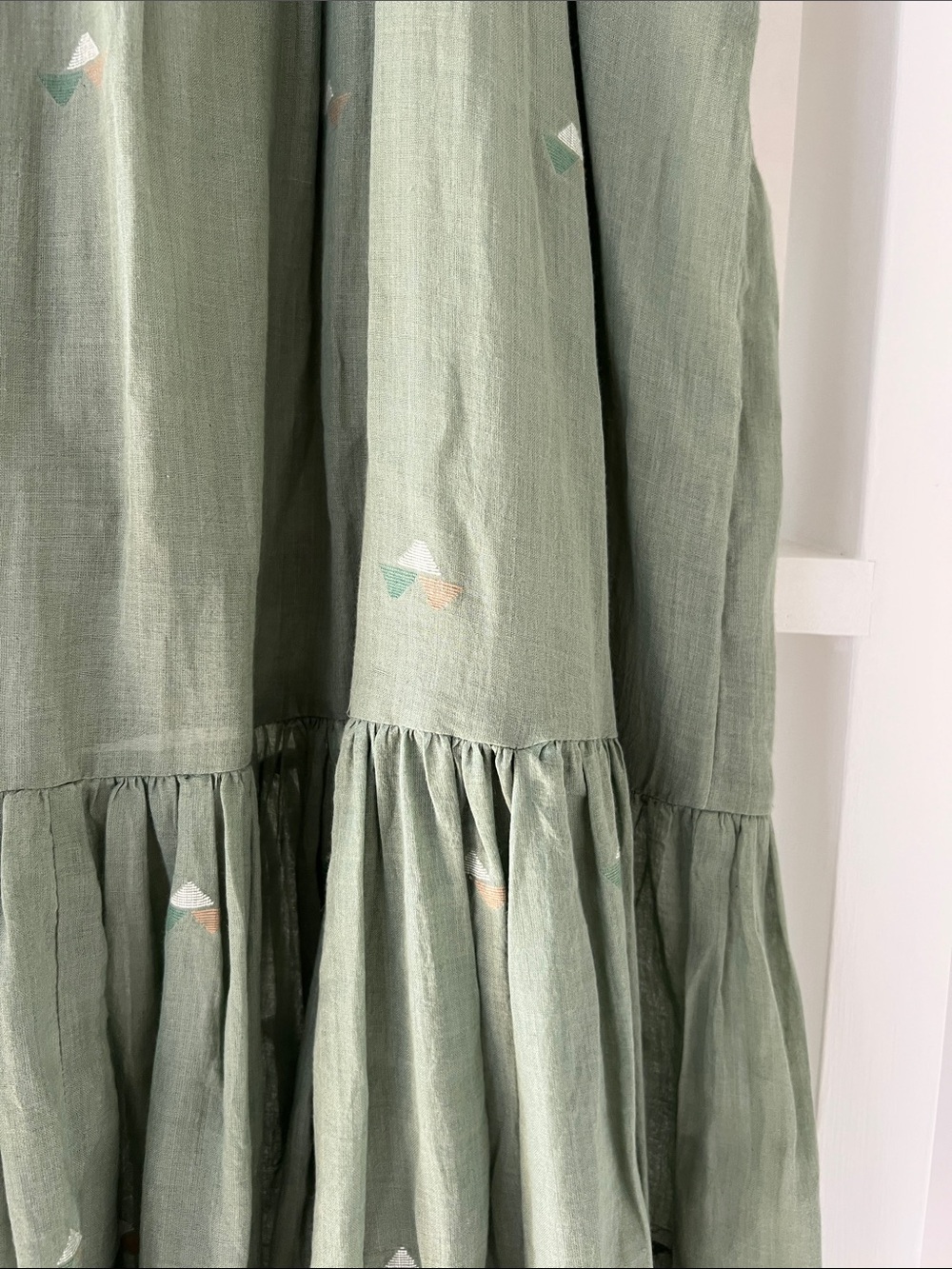 MIRTH Olive Green Tiered COTTON Sundress with Scallop Straps - Picture 4 of 8